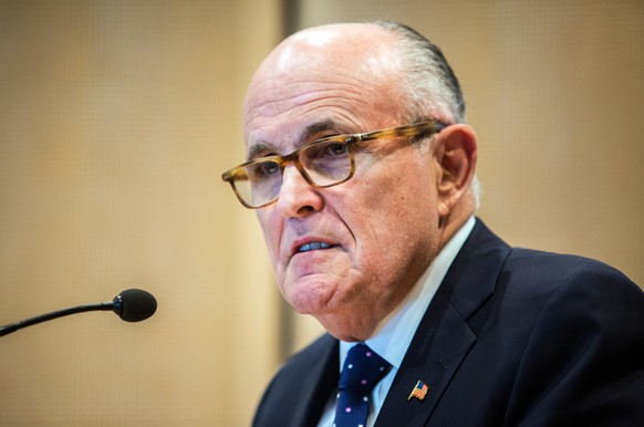 epa07872761 (FILE) - Former New York Mayor, Rudy Giuliani, attends a press conference of the Berlin Merchants and Industrialist Society (VBKI) in Berlin, Germany, 08 June 2016 (reissued 27 September 2 ...