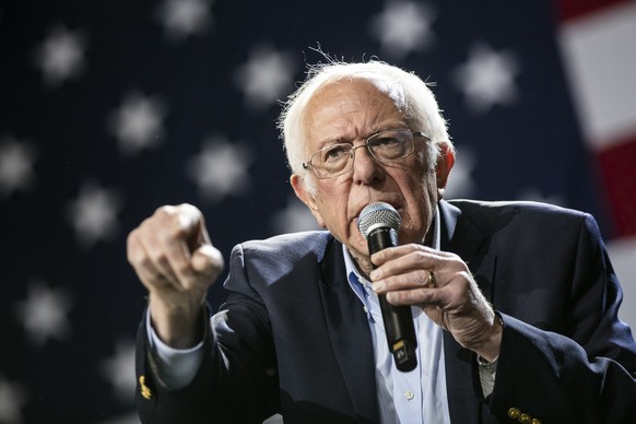 epa08263688 US Democratic presidential candidate Senator Bernie Sanders speaks to supporters during a campaign rally at the Los Angeles Convention Center in Los Angeles, USA, 01 March 2020. Democratic ...