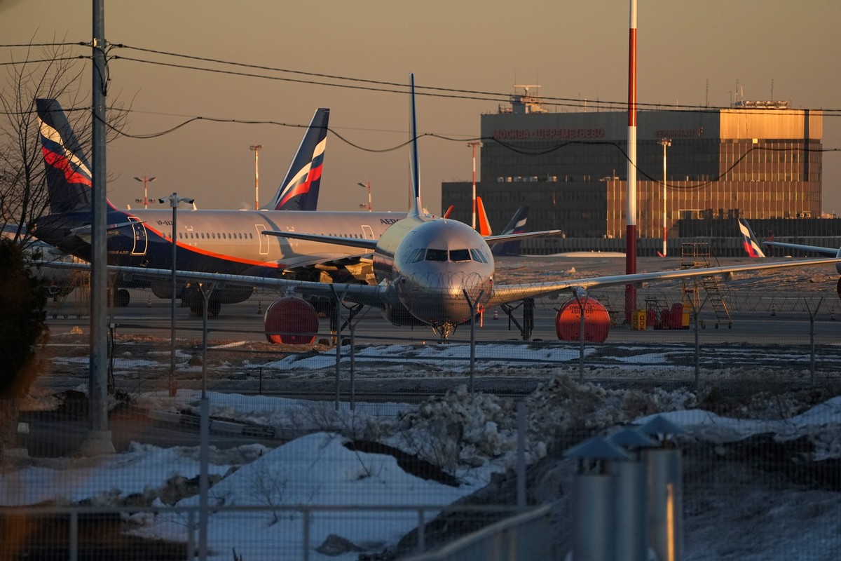 FILE - Aeroflot's passengers planes are parked at Sheremetyevo airport, outside Moscow, Russia, Tuesday, March 1, 2022. (AP Photo, File)
Russia Ukraine