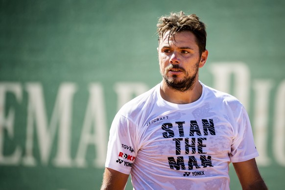 Le joueur de tennis suisse Stanislas &quot;Stan&quot; Wawrinka reagit a l&#039;occasion d&#039;un entrainement au Tennis Club Nyon le vendredi 7 aout 2020 a Nyon. (KEYSTONE/Jean-Christophe Bott)