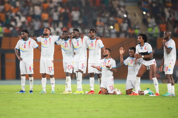 ABIDJAN, COTE D IVOIRE - FEBRUARY 10 Congo Dr during the TotalEnergies Caf Africa Cup of Nations Afcon 2023 Third Place match between South Africa and Congo Dr at Stade Felix Houphouet-Boigny on Febru ...