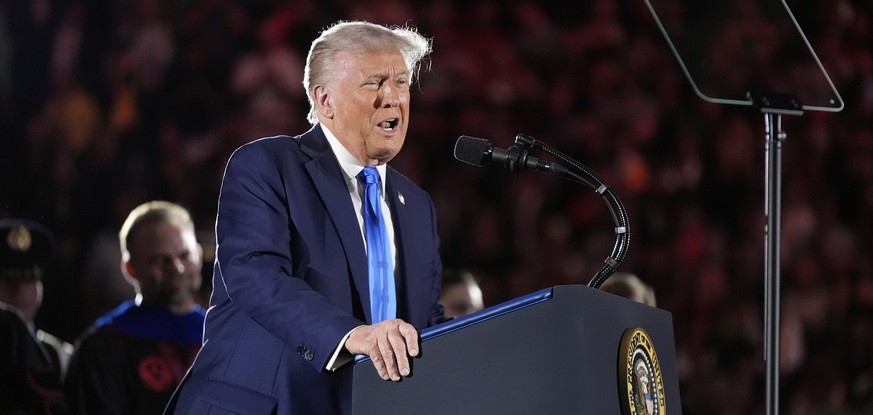 FILE - President Donald Trump gives a commencement address at the University of Alabama, May 1, 2025, in Tuscaloosa, Ala. (AP Photo/Manuel Balce Ceneta, file)
Donald Trump