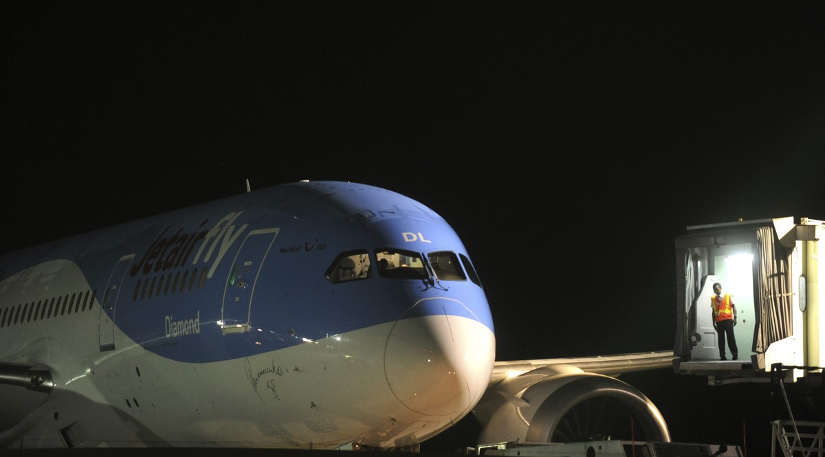 Die bedrohte Maschine der belgischen Jetairfly.&nbsp;