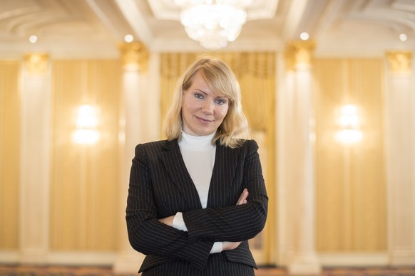 Margarita Louis-Dreyfus poses in the hotel Savoy Hotel Baur en Ville in Zurich, Switzerland, Monday, February 27, 2017. (KEYSTONE/Ennio Leanza)