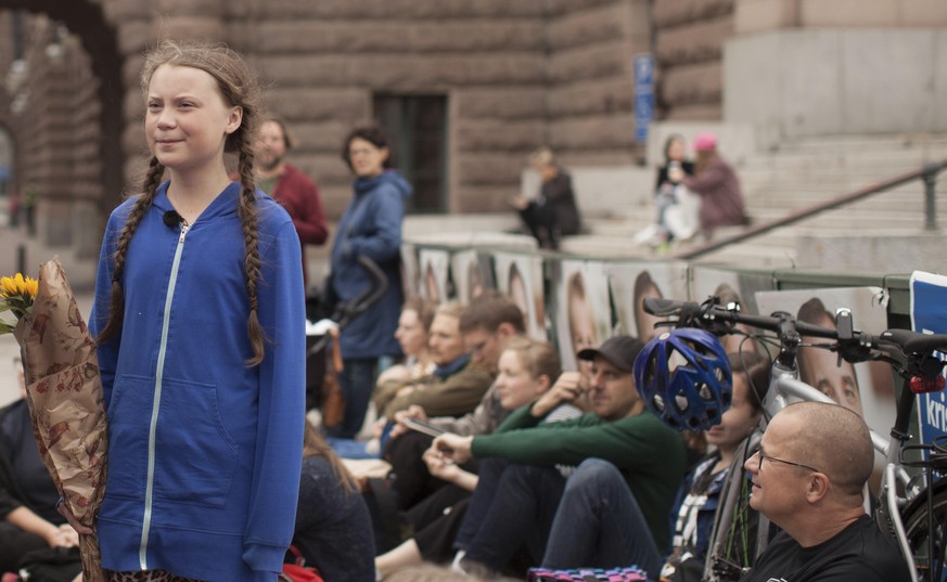 This image released by Hulu shows activist Greta Thunberg in a scene from the documentary &quot;I Am Greta.&quot; The film premieres Friday on Hulu. (Hulu via AP)