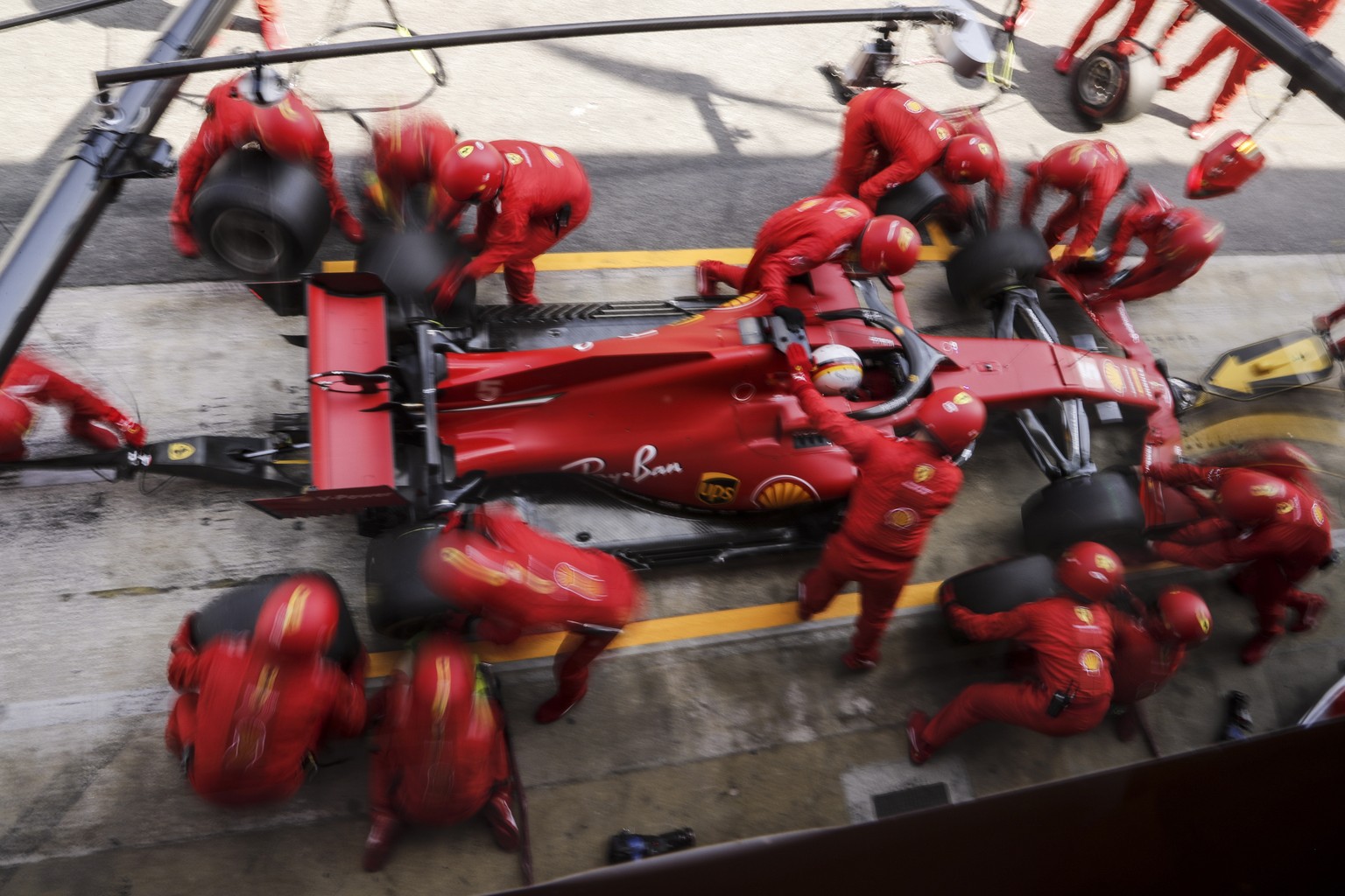 epa08607208 German Formula One driver Sebastian Vettel of Scuderia Ferrari in action during the 2020 Formula One Grand Prix of Spain at the Circuit de Barcelona-Catalunya in Montmelo, Spain, 16 August ...