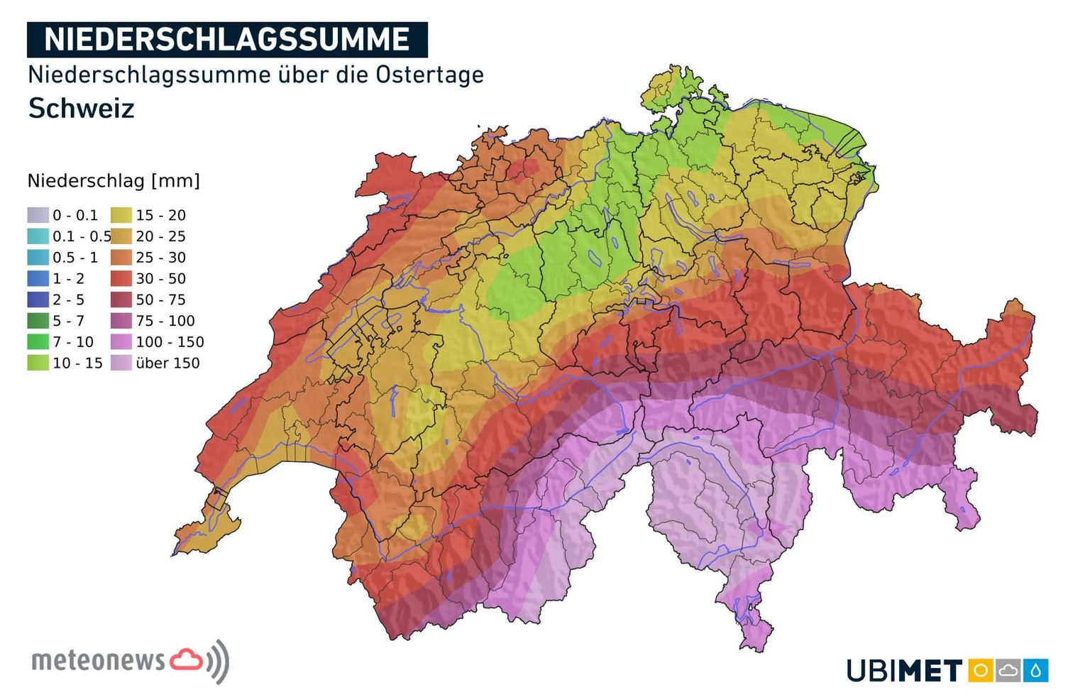 So viel Regen fällt in der Schweiz über Ostern 2024.