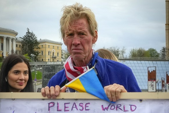 Ryan Wesley Routh takes part in a rally in central Kyiv, Ukraine, Saturday, April 30, 2022. (AP Photo/Efrem Lukatsky)
.
