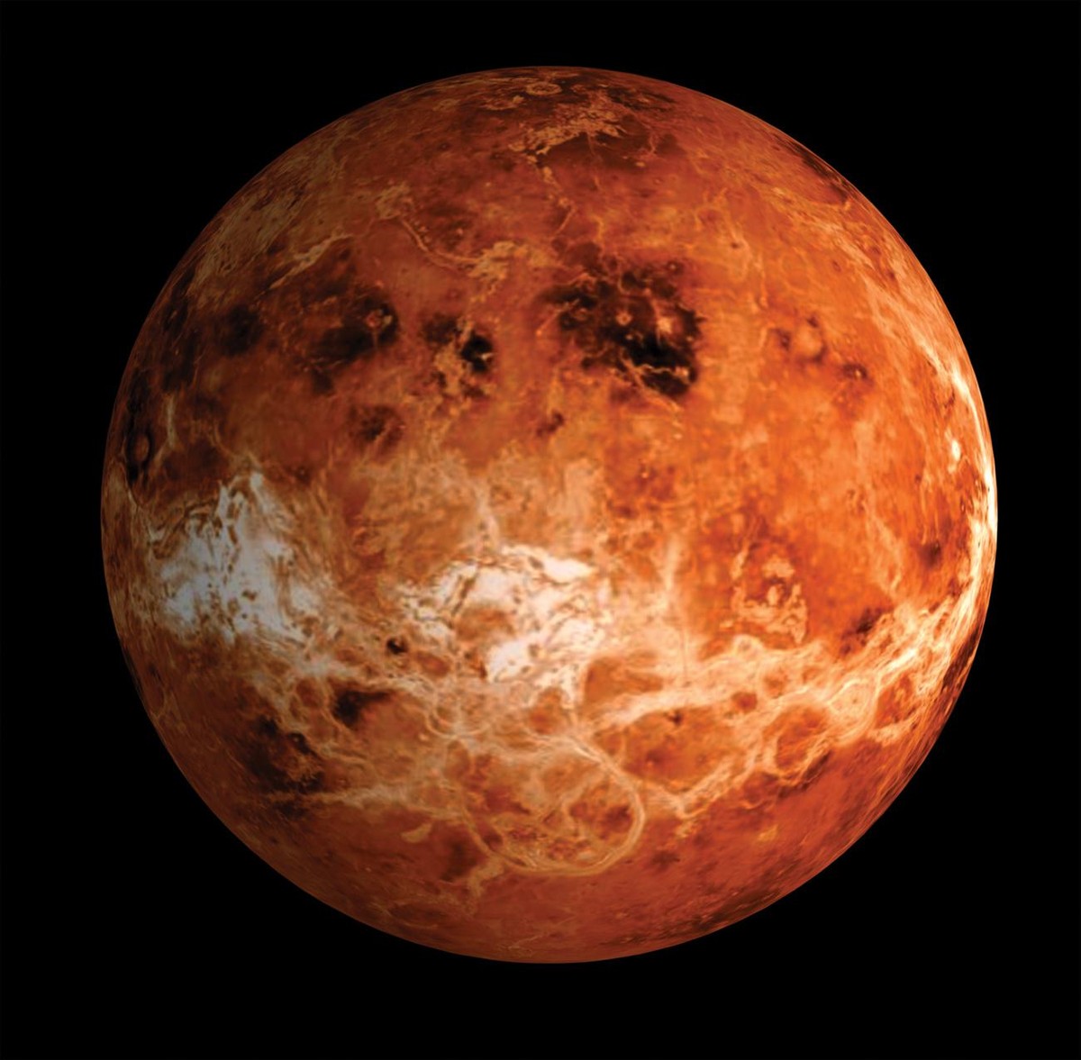 In this photo released by the European Space Agency on Wednesday, Nov. 28, 2007, the mosaic of the Venusian surface, obtained thanks to radar images from NASA's Magellan spacecraft, is seen. Near ...