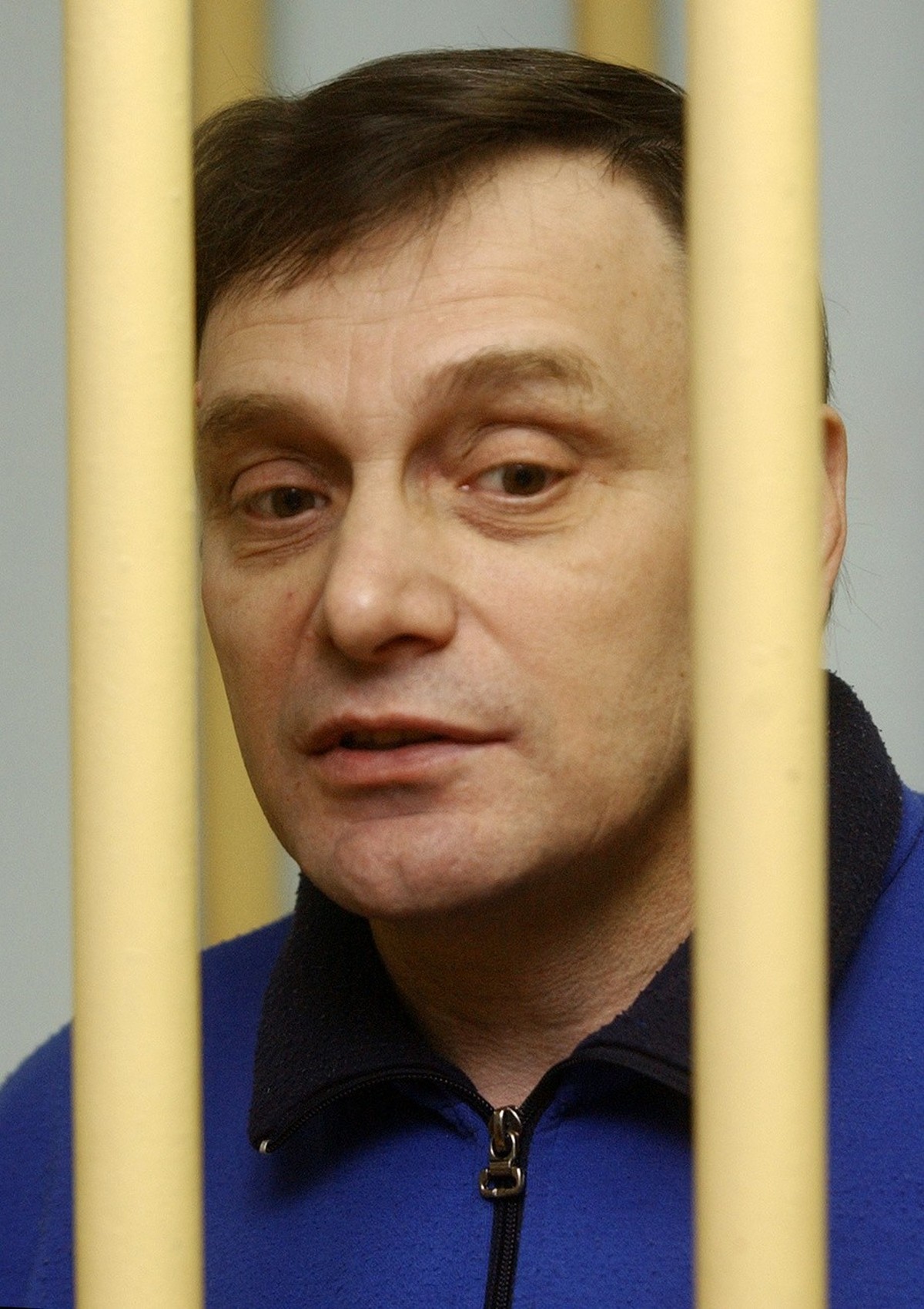 Former security officer Mikhail Trepashkin gestures at a trial in Moscow, in this Friday, May 19, 2006 photo. Mikhail Trepashkin, who is now serving out a four-year prison sentence after being convict ...