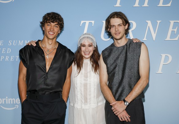 Gavin Casalegno, from left, Lola Tung, and Christopher Briney attend &quot;The Summer I Turned Pretty&quot; third and final season launch party on July 16, 2025, at Refinery Rooftop on Wednesday, in N ...