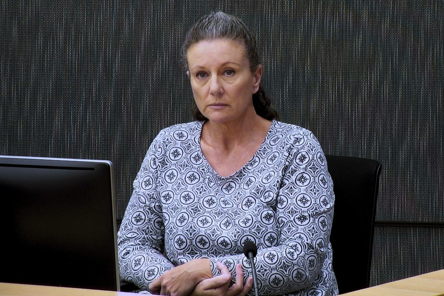 FILE - Kathleen Folbigg appears via video link during a convictions inquiry at the NSW Coroners Court, Sydney, Wednesday, May 1, 2019. New South Wales Attorney-General Michael Daley pardoned Folbigg o ...