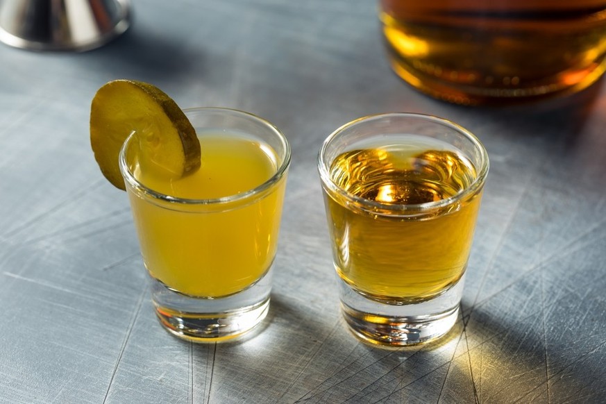 Pickleback cocktail - well, it&#039;s not so much a cocktail but more of a drinks combo: A whiskey (usually Jameson) with a pickle brine chaser.