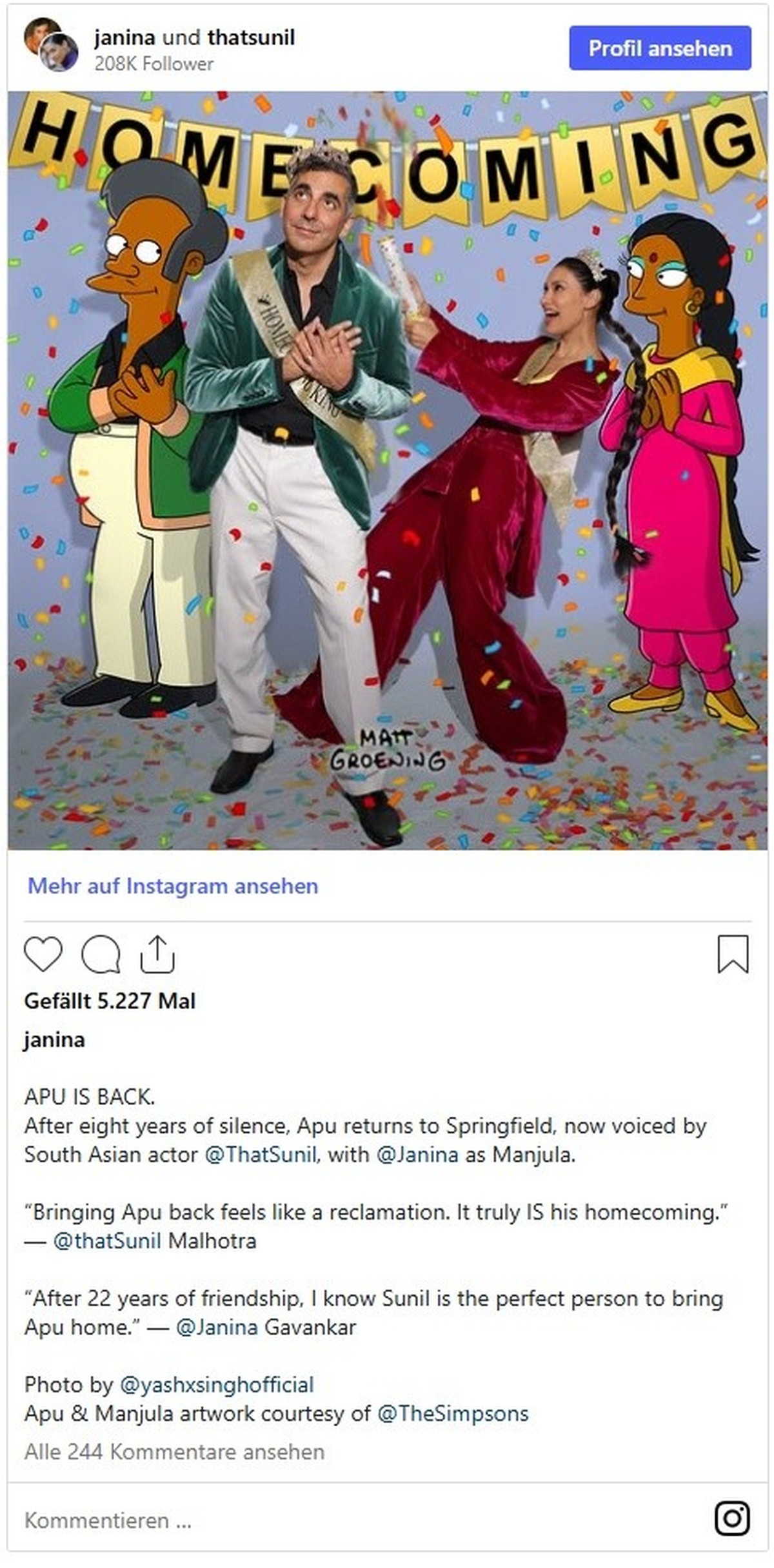 Sunil Malhotra als Apu bei den Simpsons