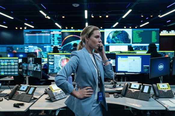 This image released by Netflix shows Rebecca Ferguson in a scene from &quot;A House of Dynamite.&quot; (Eros Hoagland/Netflix via AP)
Film Review - A House of Dynamite