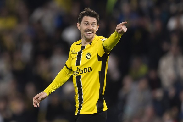 Christian Fassnacht (YB) jubelt nach seinem Tor zum 1-1 im Super League Spiel zwischen dem BSC Young Boys und Yverdon Sport FC, am Samstag, 5. April 2025 im Stadion Wankdorf in Bern. (KEYSTONE/Peter K ...