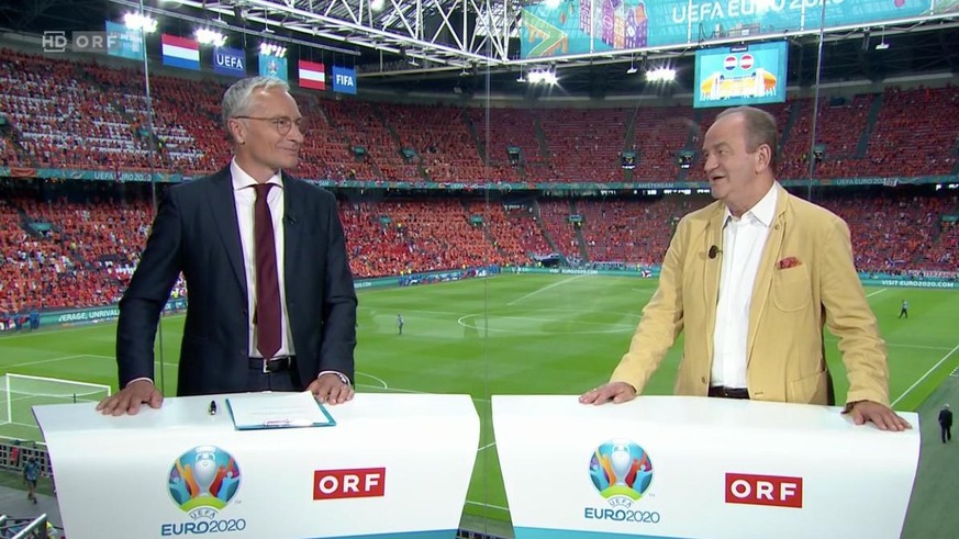 Moderator Rainer Pariasek und Fussball-Experte Herbert Prohaska im ORF