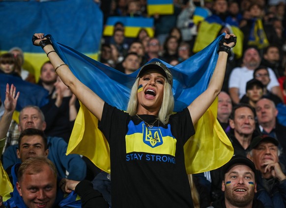 Ukraine V Scotland - UEFA Nations League Fans from Ukraine seen during the UEFA Nations League 2022/23 match in Group B between Ukraine and Scotland at the Marshal Jozef Pilsudski in Krakow. On Tuesda ...