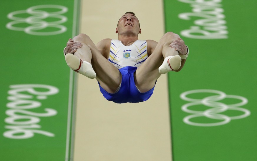 Ukraine&#039;s Igor Radivilov performs on the vault during the artistic gymnastics men&#039;s apparatus final at the 2016 Summer Olympics in Rio de Janeiro, Brazil, Monday, Aug. 15, 2016. (AP Photo/Dm ...