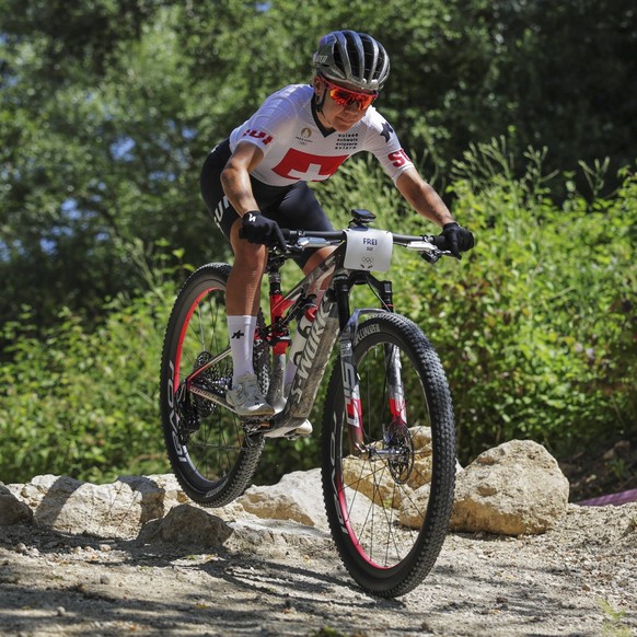 Paris 2024 Olympics Picture by Alex Whitehead/SWpix.com - 25/07/2024 - Paris 2024 Olympics - Cycling MTB - MTB Training - Elancourt Hill, Paris, France - Sina Frei of Switzerland Copyright: x xSWpix.c ...