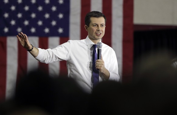 Democratic presidential candidate former South Bend, Ind., Mayor Pete Buttigieg speaks to an audience during a campaign rally, Sunday, Feb. 9, 2020, in Dover, N.H. (AP Photo/Steven Senne)
Pete Buttigi ...