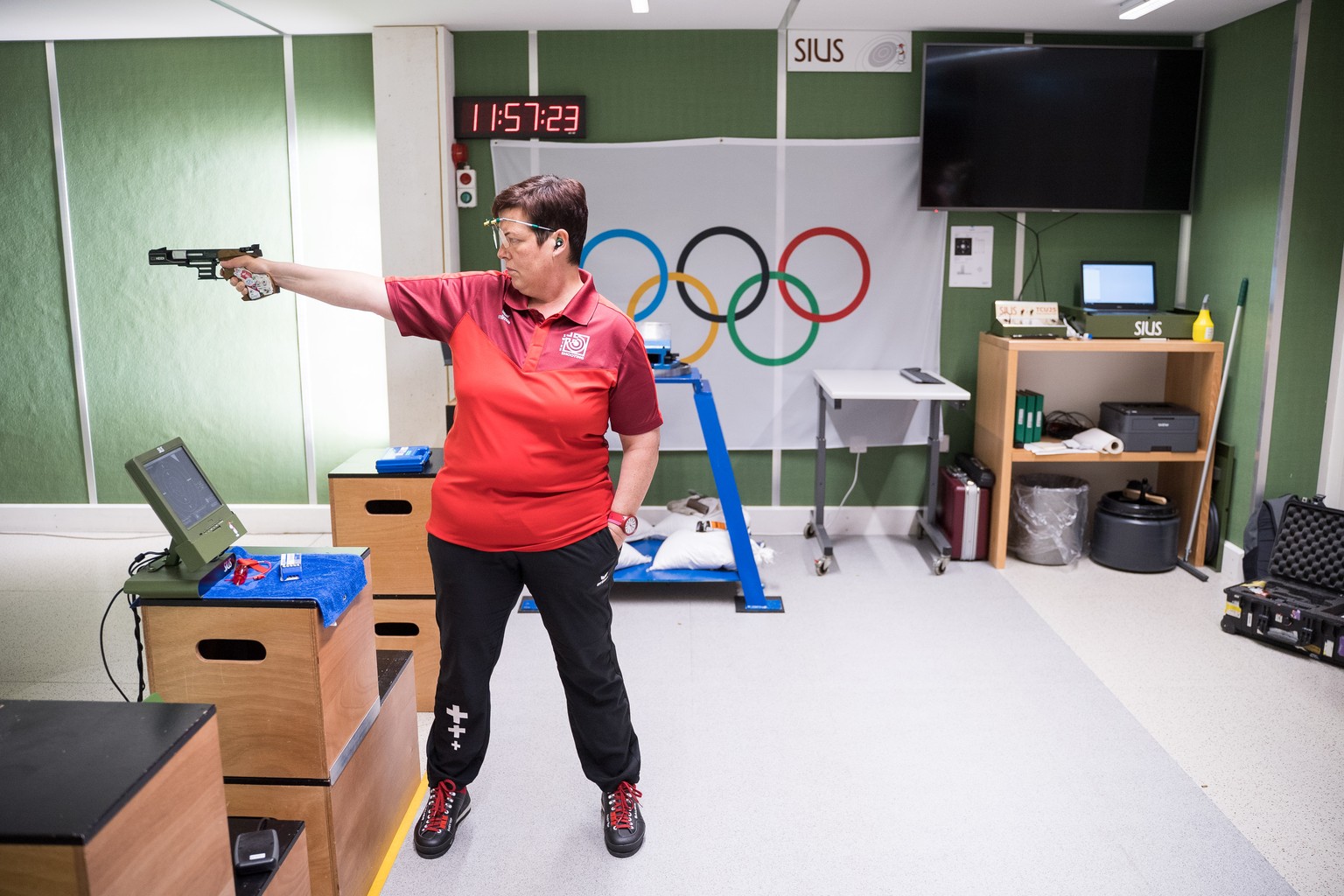 Heidi Diethelm Gerber, Pistole 10m und 25m am Swiss Shooting Olympia Team Medientreff, am Freitag, 2. Juli 2021 in Luterbach. (KEYSTONE/Manuel Lopez)