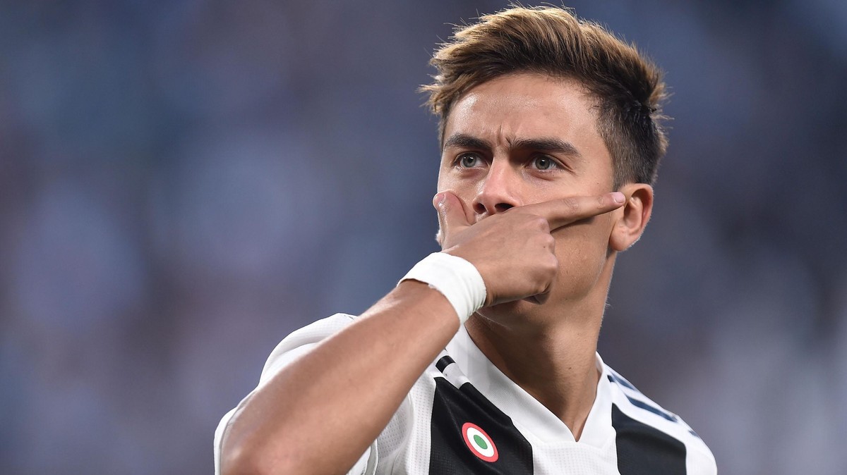 epa07761847 (FILE) - Juventus' forward Paulo Dybala celebrates after scoring the 1-0 lead during the UEFA Champions League group stage match between Juventus FC and BSC Young Boys Bern at the All ...