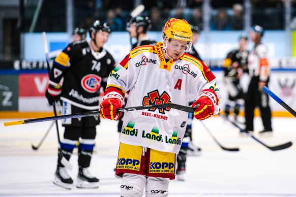 Le PostFinance Top Scorer biennois Toni Rajala lors du match du championnat suisse de hockey sur glace de National League entre le HC Fribourg-Gotteron, HCFG, et le EHC Biel-Bienne, EHCB, ce mardi 26  ...