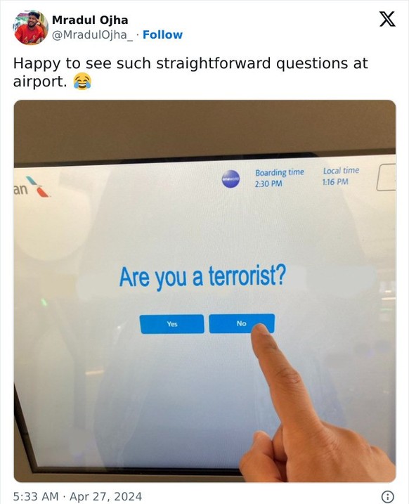 fails: Bist du ein Terrorist Frage am Flughafen