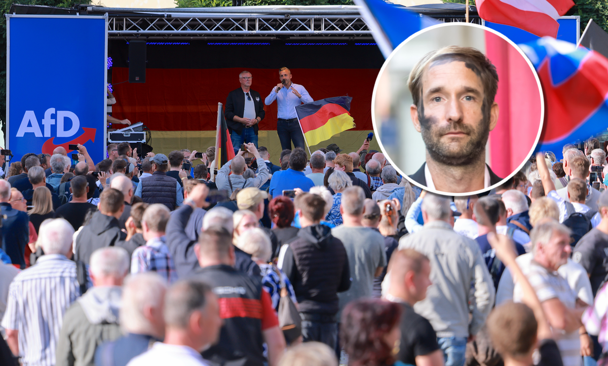 L'activiste Philipp Ruch (en médaillon) met en garde la Suisse contre la montée de l'AfD.
