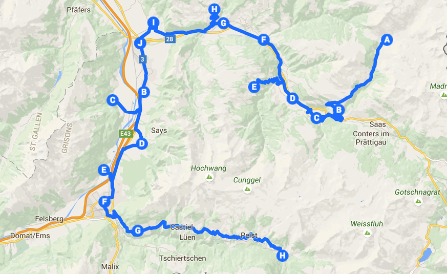 Die Etappe von St.Antönien bis Langwies (Arosa).&nbsp;Hier geht es zum Livetracking.