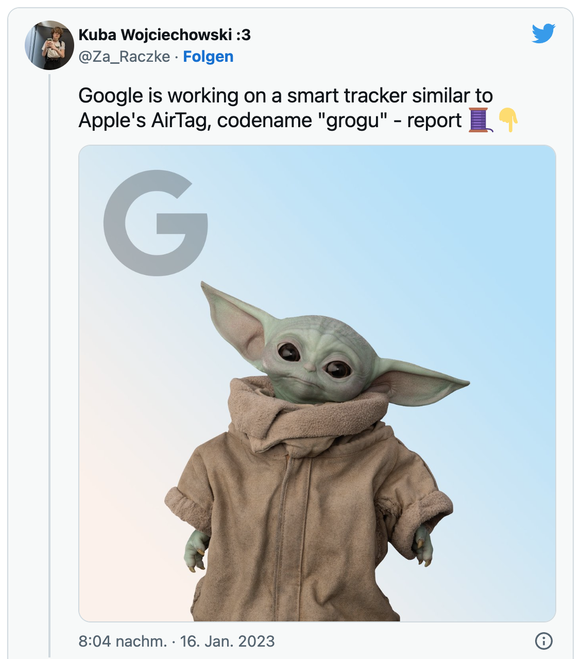 Der Google-Tracker soll intern nach der populären Star-Wars-Serienfigur «Grogu» benannt sein.