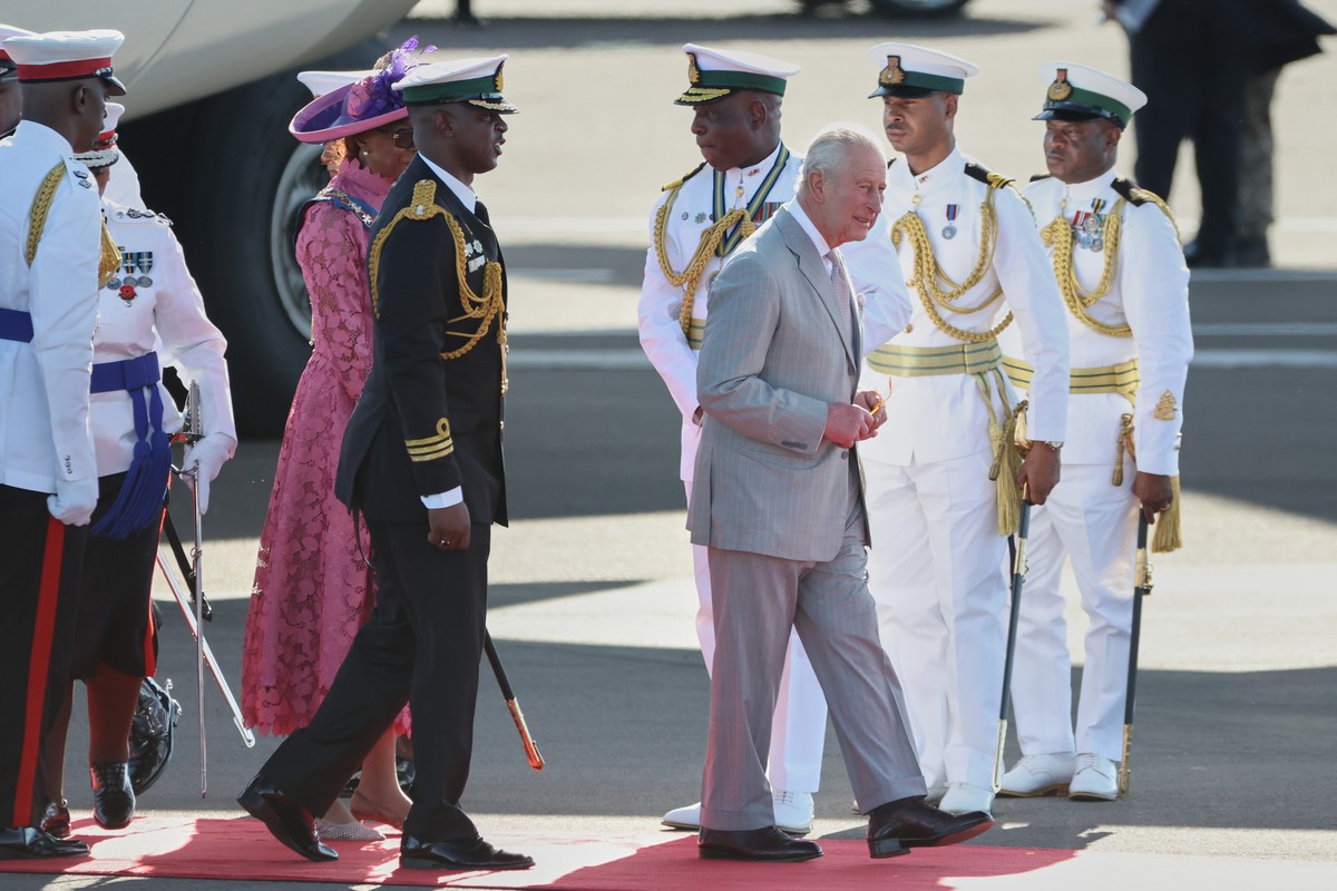Britain's King Charles III arrives at the Lynden Pindling Airport in Nassau, Bahamas, Tuesday, Oct. 27, 2026. (AP Photo/Tim Aylen)
Bahamas Royal Visit
