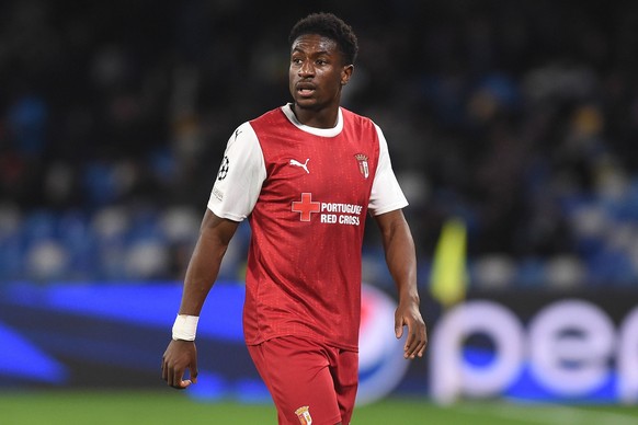 SSC Napoli v SC Braga - UEFA Champions League Joe Mendes of SC Braga during the UEFA Champions League match between SSC Napoli and SC Braga at Stadio Diego Armando Maradona Naples Italy on 12 December ...
