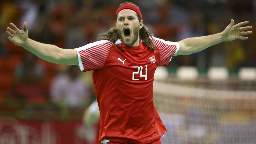 2016 Rio Olympics - Handball - Preliminary - Men&#039;s Preliminary Group A Denmark v Argentina - Future Arena - Rio de Janeiro, Brazil - 07/08/2016. Mikkel Hansen (DEN) of Denmark reacts. REUTERS/Mar ...