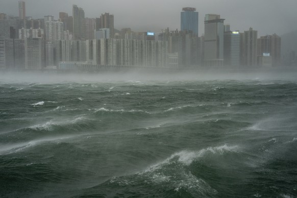 Waves are seen near the Victoria Harbor following the Typhoon Wipha, in Hong Kong, Sunday, July 20, 2025. (AP Photo/Vernon Yuen)
Hong Kong Asia Storm