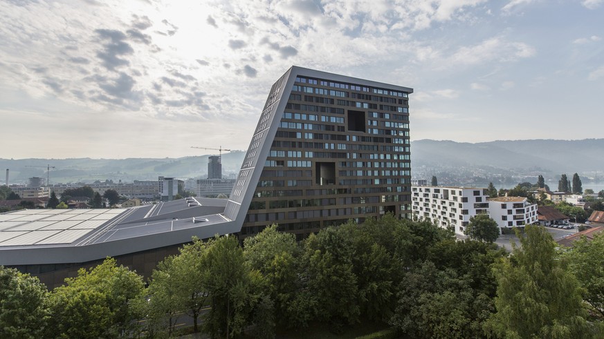 View of new residential buildings right, and the Uptown residential and business building on Allmendstreet in the city of Zug, Switzerland, August 23, 2013. The townscape of Zug has dramatically chang ...