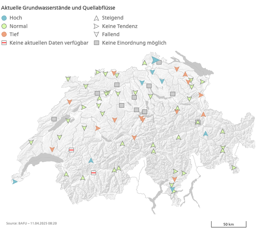 Grundwasserpegel Schweiz 11. April 2025