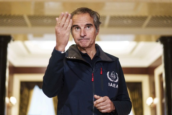 Rafael Mariano Grossi, the director-general of the International Atomic Energy Agency, speaks to journalists during press conference in Kyiv, Ukraine, on Tuesday, June 3, 2025. (AP Photo/Evgeniy Malol ...