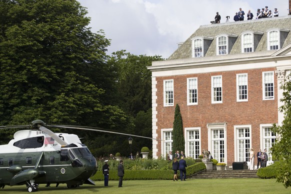 President Donald Trump and first lady Melania Trump arrive at Winfield House, the residence of the US Ambassador, in London, Monday, June 3, 2019 at the start of a three day state visit to Britain. (A ...