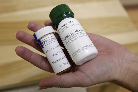 FILE - This Sept. 22, 2010 file photo shows bottles of abortion pills at a clinic in Des Moines, Iowa. The Food and Drug Administration on Thursday, Dec. 16, 2021 loosened some restrictions on the pil ...