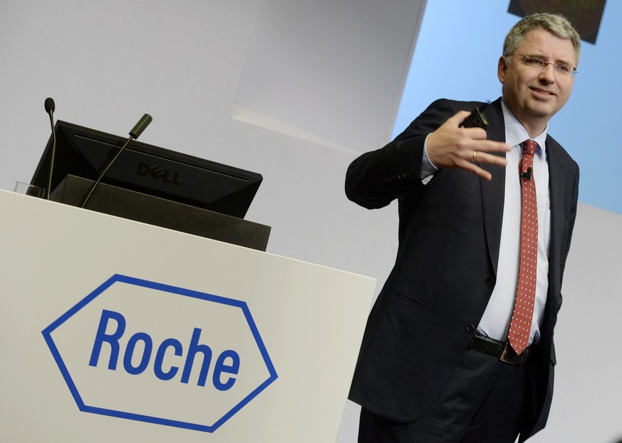 Severin Schwan, CEO Roche tals and presents figures at the annual operating media conference in Basel an einer Medienkonferenz in Basel, Switzerland, pictured on January 30, 2014. The continuous deman ...