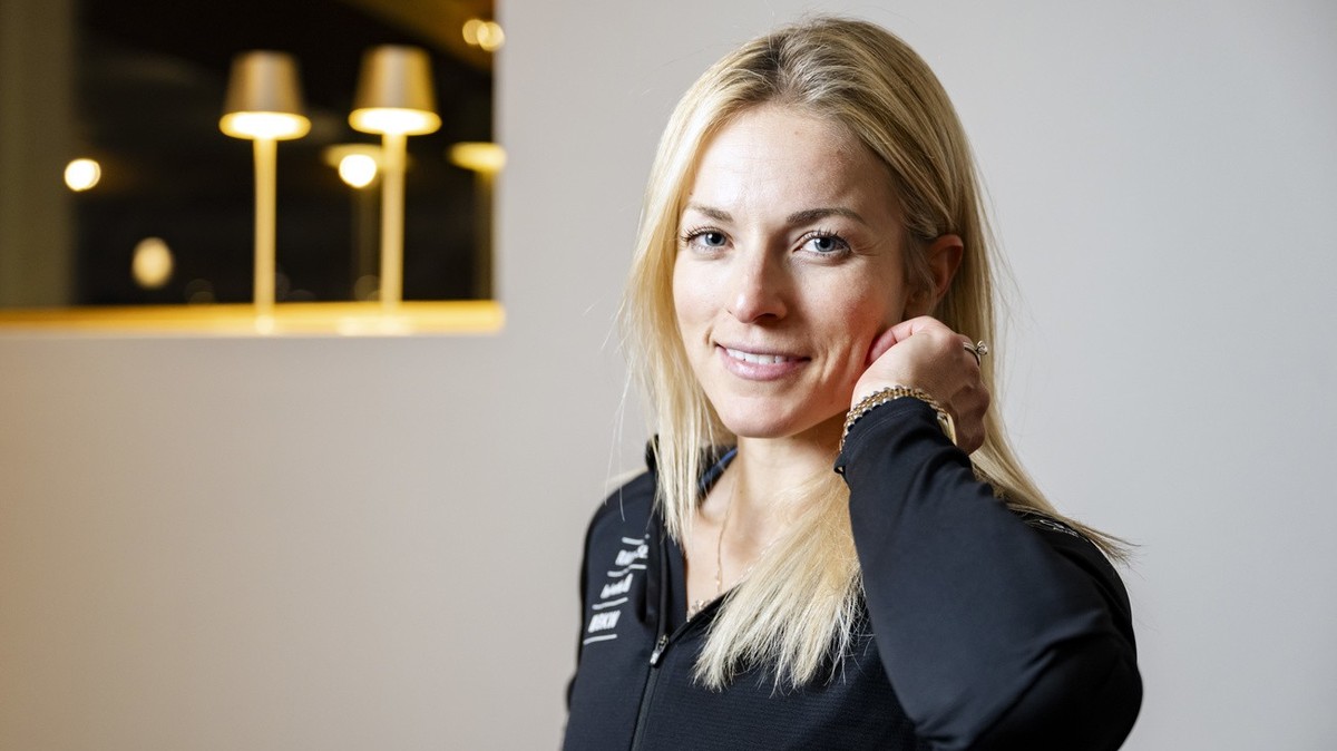 Lara Gut-Behrami of Switzerland poses during a press conference at the Alpine Skiing FIS Ski World Cup, in St. Moritz, Switzerland, Thursday, December 19, 2024. (KEYSTONE/Jean-Christophe Bott)