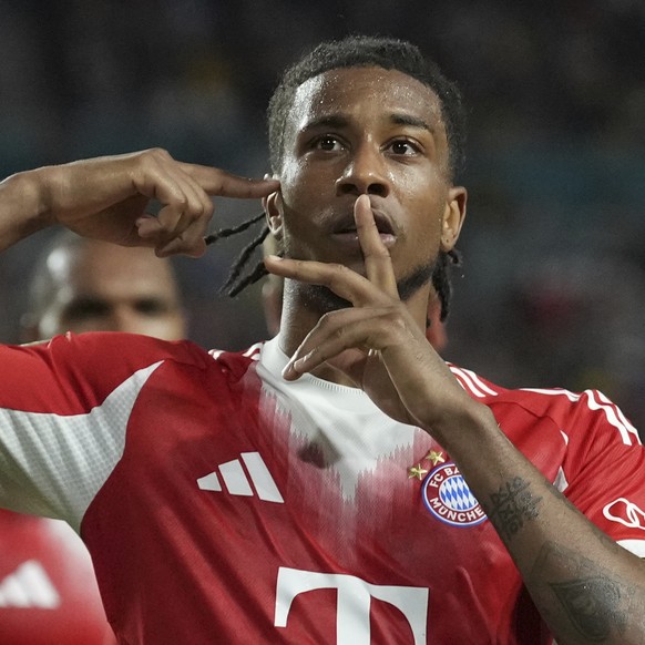 Bayern Munich&#039;s Michael Olise celebrates scoring his side&#039;s 2nd goal during the Club World Cup Group C soccer match between Bayern Munich and Boca Juniors in Miami Gardens, Fla., Friday, Jun ...