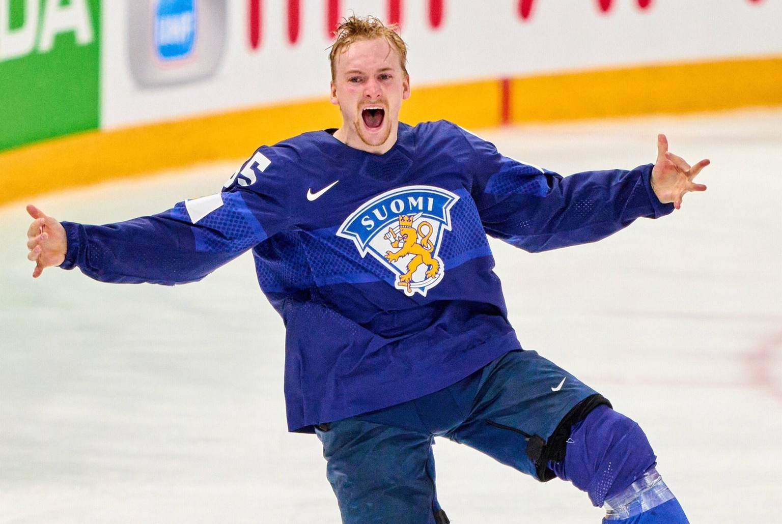 Sakari Manninen FIN Nr. 65 celebrates his 4-3 sudden death goal, happy, laugh, celebration, in the match FINLAND - CANADA 4-3 after sudden death IIHF Ice hockey, Eishockey World Championship, WM, Welt ...