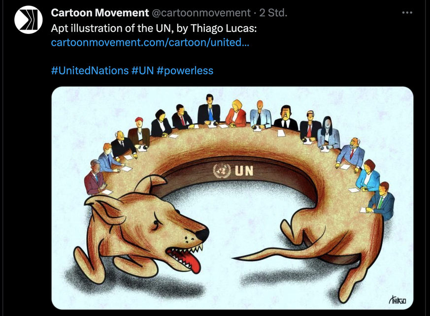 Karikatur zum handlungsunfähigen UN-Sicherheitsrat.