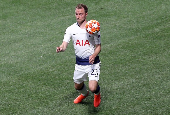 epa07618717 Christian Eriksen of Tottenham in action during the UEFA Champions League final between Tottenham Hotspur and Liverpool FC at the Wanda Metropolitano stadium in Madrid, Spain, 01 June 2019 ...