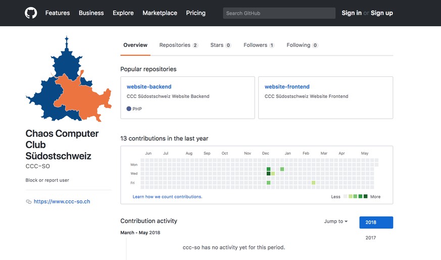 So präsentiert sich der Chaos Computer Club Südostschweiz auf der Programmier-Plattform Github.