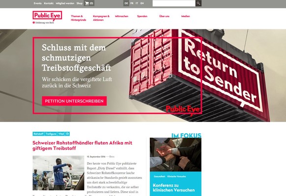 Website der NGO Public Eye.