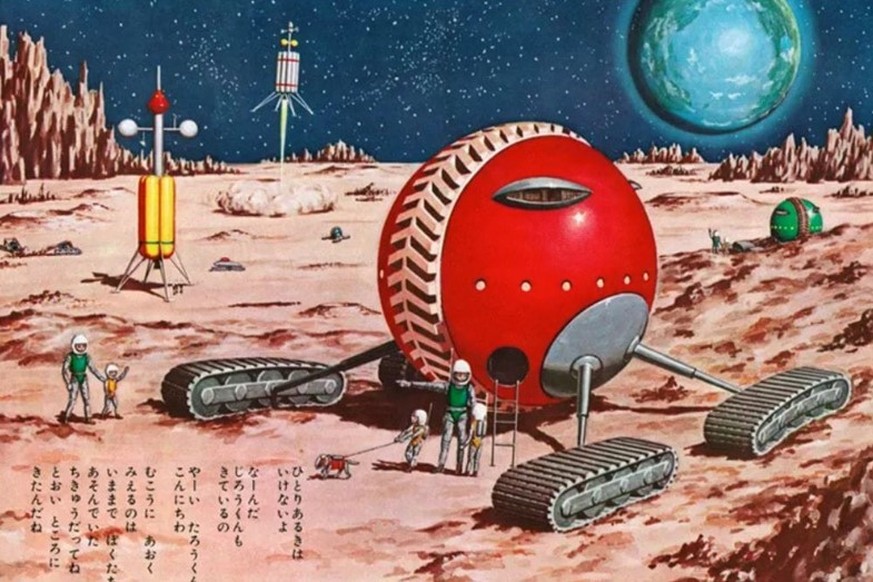 "Moon Landing," Japanese illustration (artist unknown) 1950's
https://www.reddit.com/r/RetroFuturism/comments/11acvjx/moon_landing_japanese_illustration_artist_unknown/